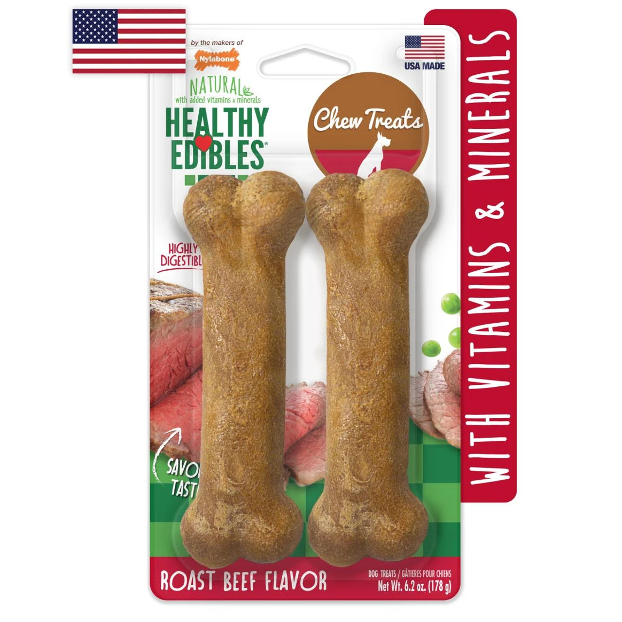 Nylabone Healthy Edibles Longer Lasting Roast Beef Wolf, 2pc 3 Nylabone Healthy Edibles Longer Lasting Roast Beef Wolf, 2pc