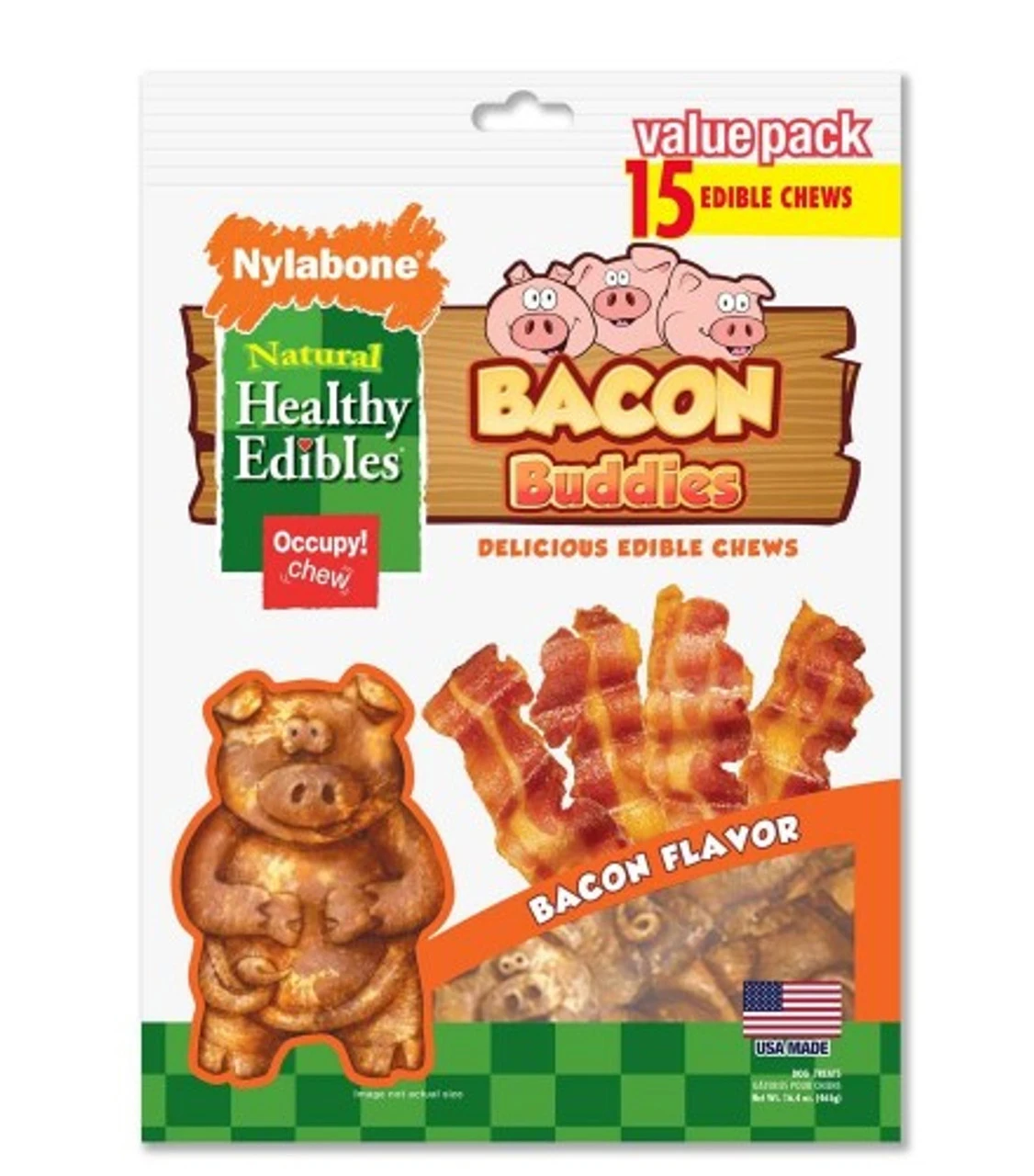 Nylabone Healthy Edibles Bacon Buddies, 15pk 3 Nylabone Healthy Edibles Bacon Buddies, 15pk