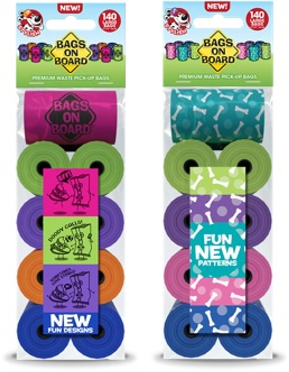 Bags On Board Fun Pattern Poop Bags, 140pc 3 Bags On Board Fun Pattern Poop Bags, 140pc