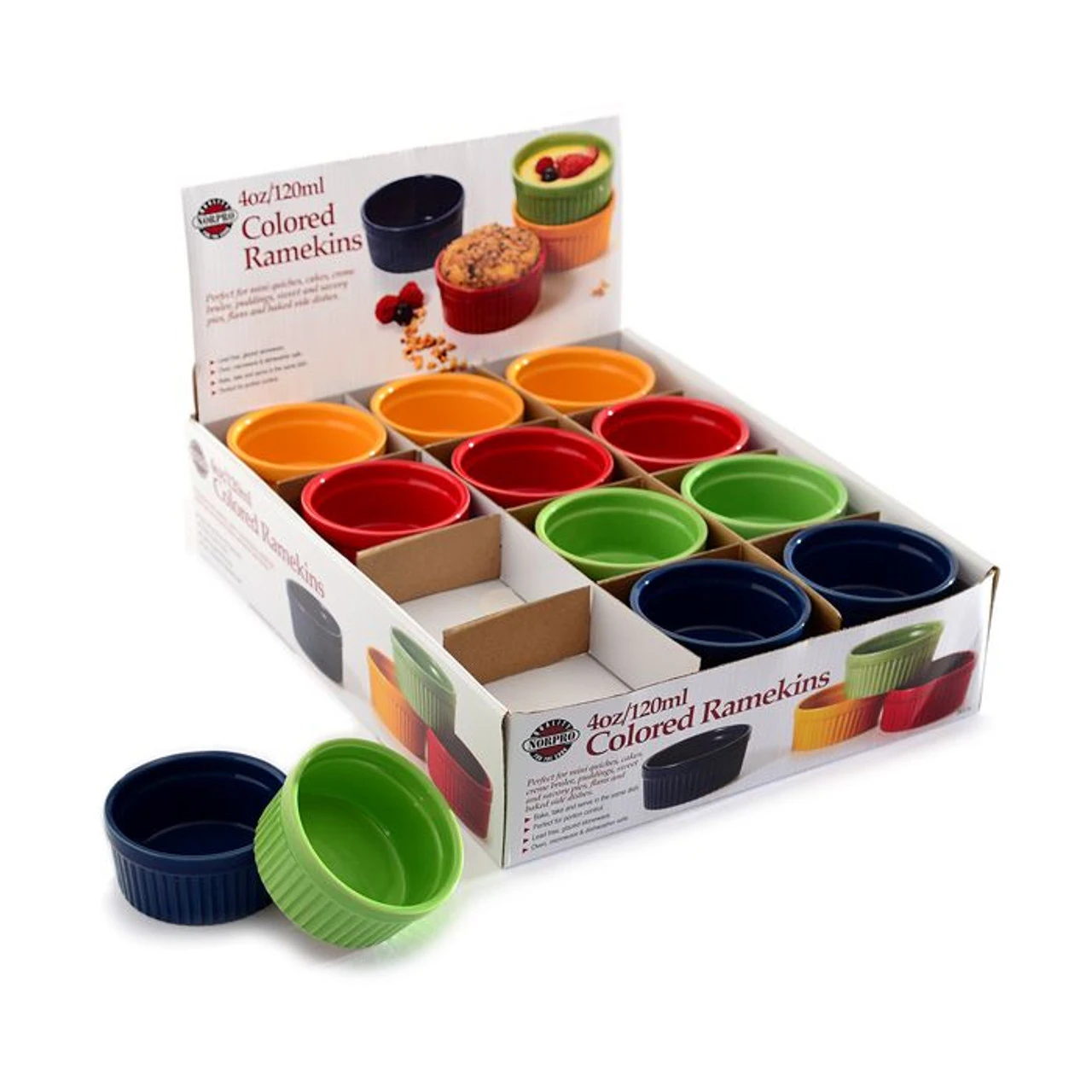 Norpro 4oz Stoneware Ramekins, Assorted Colors 3 Norpro 4oz Stoneware Ramekins, Assorted Colors