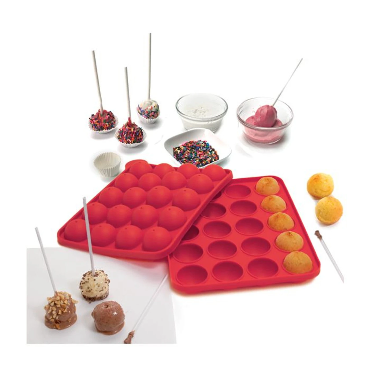 Norpro Silicone Cake Pop Pan With 20 Sticks, Red 4 Norpro Silicone Cake Pop Pan With 20 Sticks, Red - Image 2