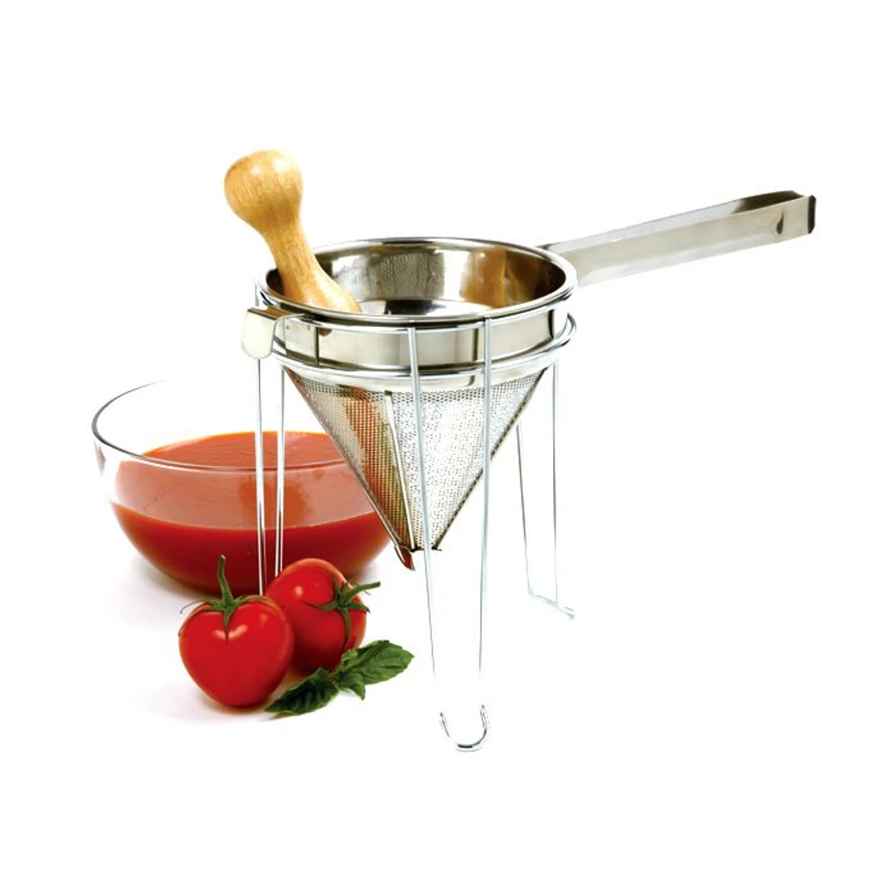 Norpro Stainless Steel Chinois With Wood Pedestal And Stand 4 Norpro Stainless Steel Chinois With Wood Pedestal And Stand - Image 2