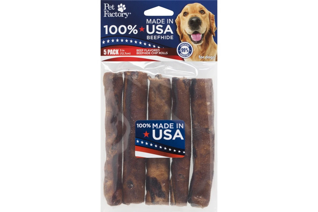 Pet Factory 5" USA Beefhide Beef Flavored Chip Rolls, 5PK 3 Pet Factory 5" USA Beefhide Beef Flavored Chip Rolls, 5PK