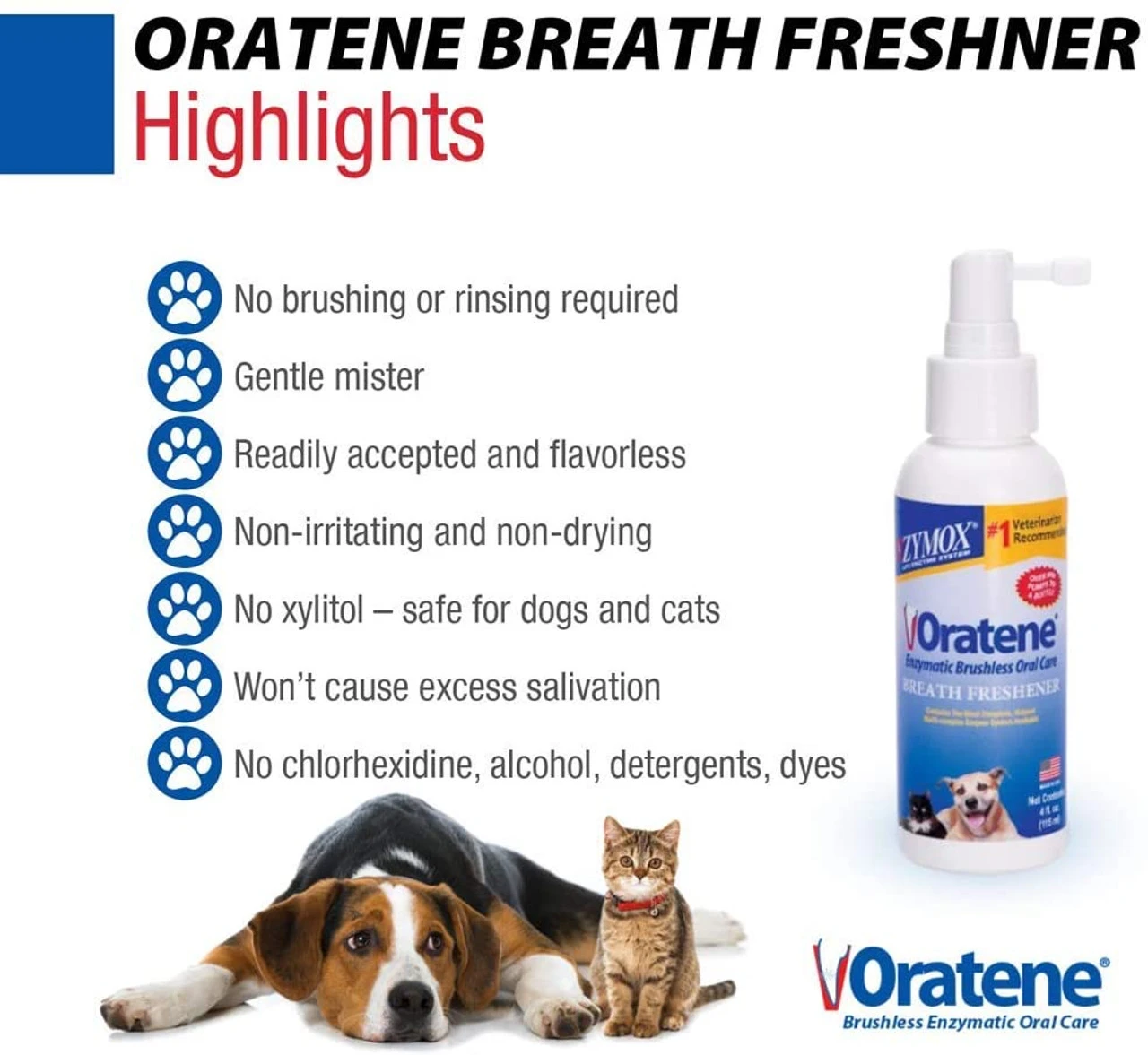 Zymox Oratene Brushless Oral Care Breath Freshener For Dogs And Cats, 4oz 5 Zymox Oratene Brushless Oral Care Breath Freshener For Dogs And Cats, 4oz - Image 3